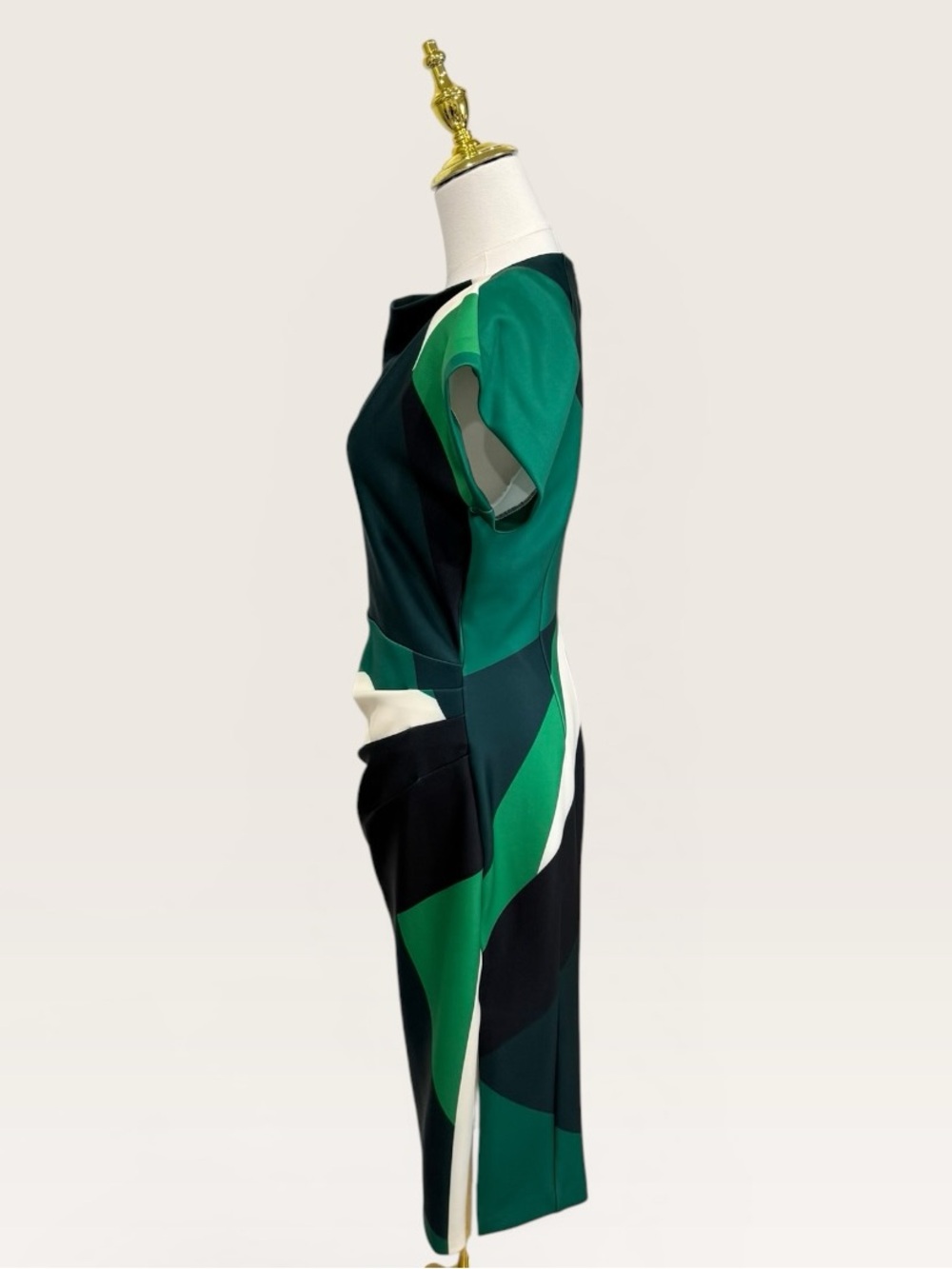 Donna Karen SHORT SLEEVE COLOR-BLOCK MIDI SHEATH DRESS GREEN SCUBA KNIT NWT SZ 2 - Picture 7 of 15
